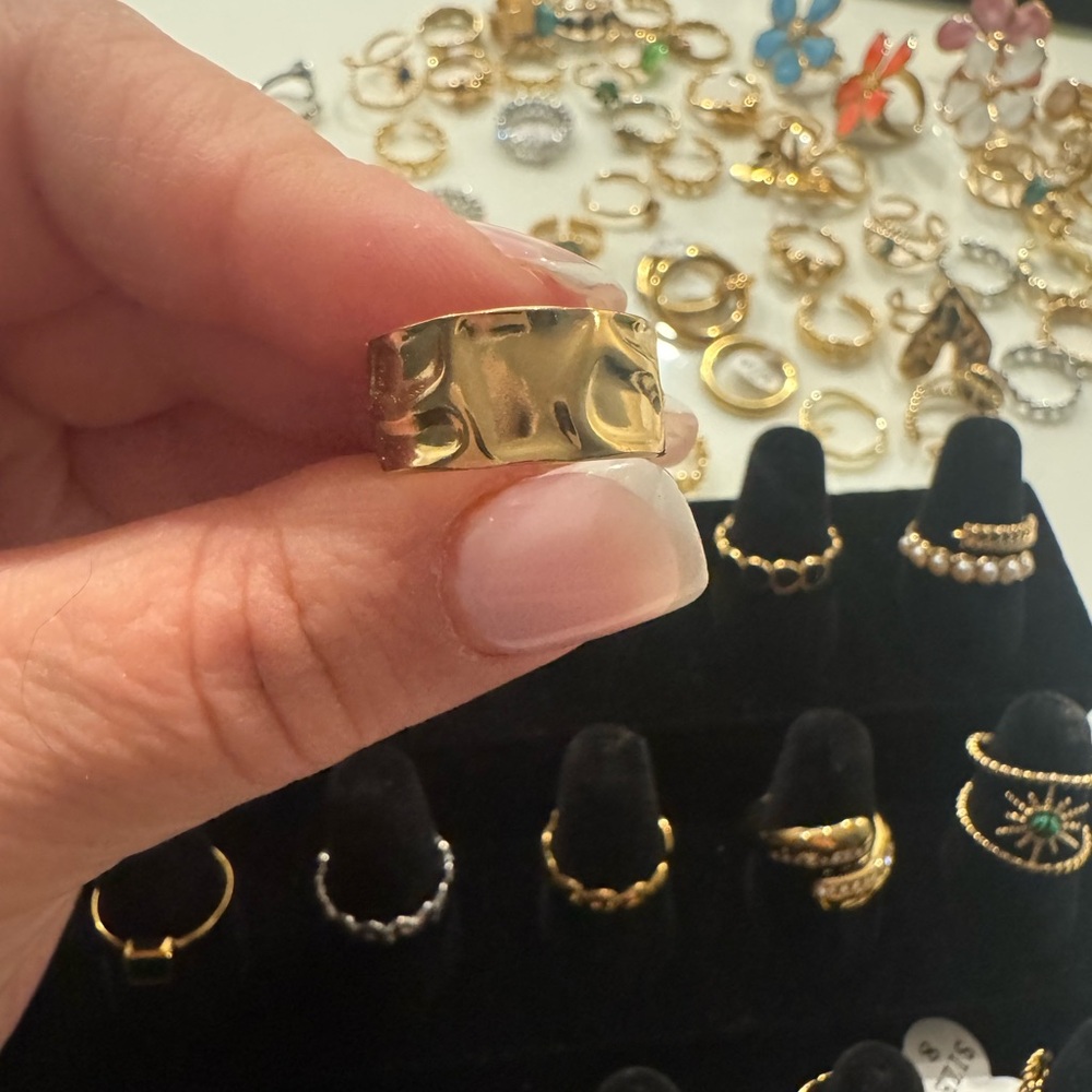 Gold Textured Women's Ring 18 k plated gold